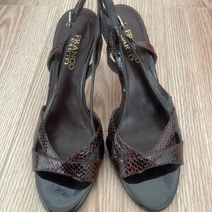 Franco Sarto Black and Brown Snakeskin Slingback Heels